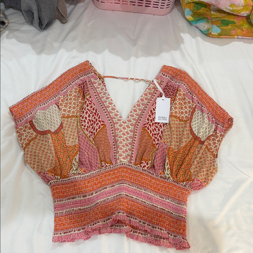 BRAND NWT: Bohemian Patchwork V-Neck Top